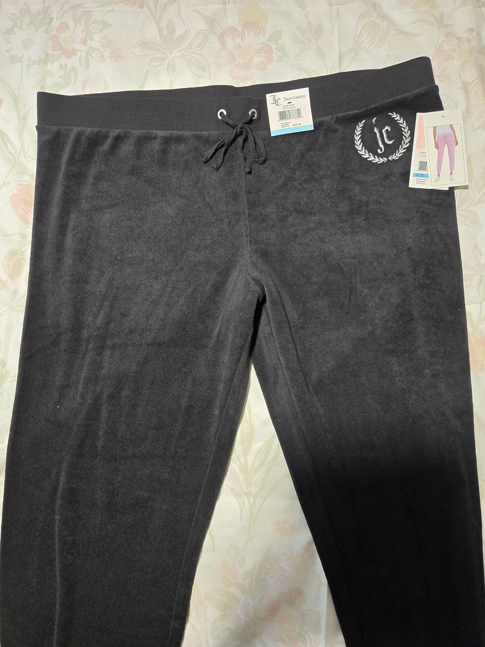 Juicy Couture Black Jogger Pants XL with JC Laurel Embroidery